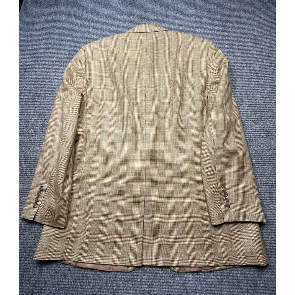 Lauren Ralph Lauren Blazer Mens 44R Tan Glen Plaid Silk Wool Sport Coat